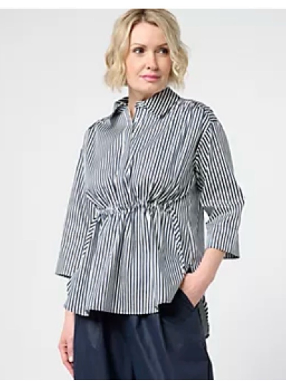 Black & White Striped Drawstring Shirt - Women's Button-Front Top